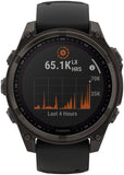 Garmin fenix 8 Smartwatch - 47mm Solar Sapphire Carbon Gray DLC Titanium with Black/Pebble Gray Silicone