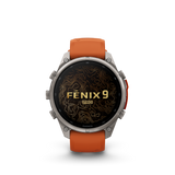 Garmin fenix 9 Pro – 47 mm Titanium with Autumn Orange/Spark Orange Silicone Band
