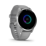 Garmin Venu 2 Plus, Silver Stainless Steel Bezel with Powder Gray Case and Silicone Band