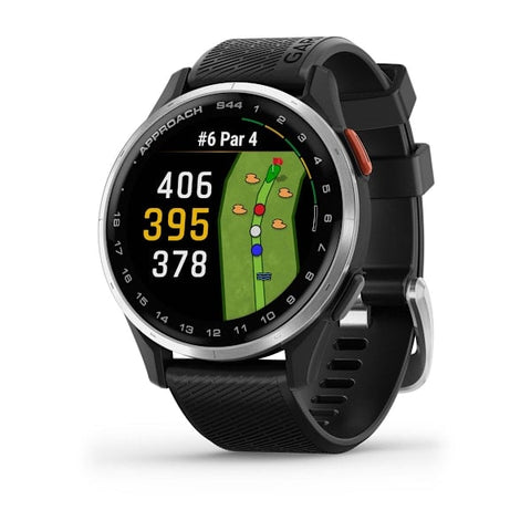 Garmin Approach S44, Silver Aluminum Bezel with Black Silicone Band