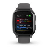 Garmin Venu Sq 2, Slate Aluminum Bezel with Shadow Gray Case and Silicone Band