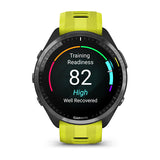 Garmin Forerunner 965, Carbon Gray DLC Titanium Bezel with Black Case and Amp Yellow/Black Silicone Band