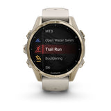Garmin fenix 8, 43 mm, AMOLED, Sapphire, Soft Gold with Fog Gray/Dark Sandstone Silicone Band