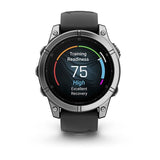 Garmin fenix E, 47 mm, AMOLED, Stainless Steel with Black Silicone Band