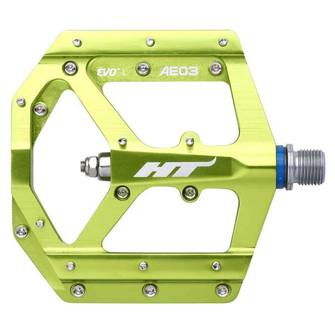 HT Components, AE03, EVO+, Platform Pedals, Body: Aluminum, Spindle: Cr-Mo, 9/16'', Green, Pair