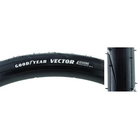 Goodyear, Vector 4Seasons Tubeless, Tire, 700x30C, Folding, Tubeless Ready, 120TPI, Black