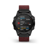 Garmin, fenix 6, Sapphire, Watch, Watch Color: Black, Wristband: Red - Nylon, 010-02158-16