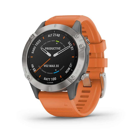 Garmin, fenix 6, Sapphire, Watch, Watch Color: Grey, Wristband: Orange - Silicone, 010-02158-13