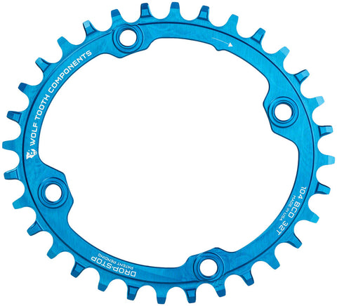 Wolf Tooth Elliptical 104 BCD Chainring 32t 104 BCD 4Bolt DropStop Blue