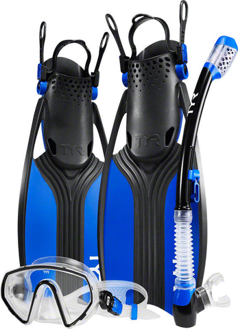 TYR Voyager Men's Mask and Snorkel Fin Set Blue/Black